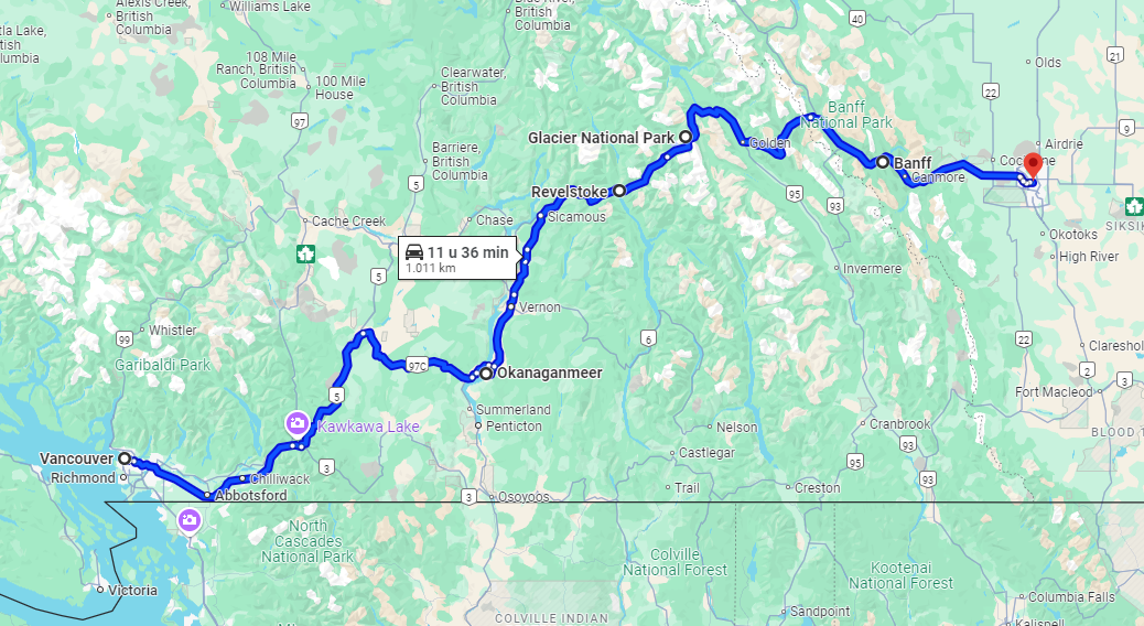 Route Vancouver naar Calgary Route Vancouver naar Calgary | Campers Canada